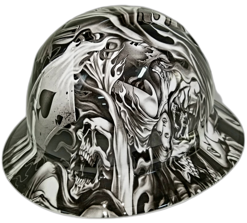 Grayscale Reaper Ace of Spades hard hat back view