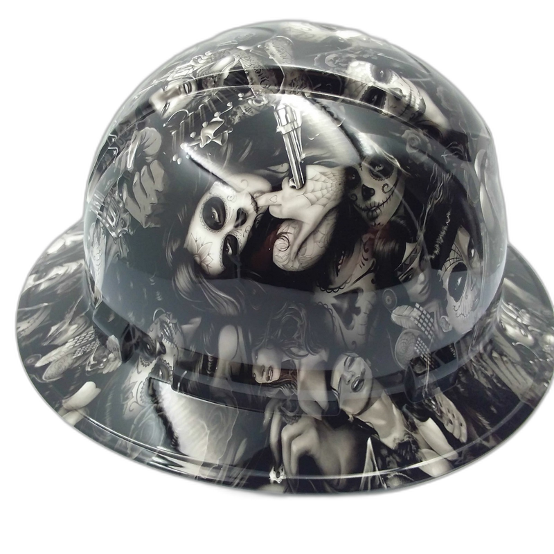 Hi-Def Sugar Skull Women Art hard hat right side view