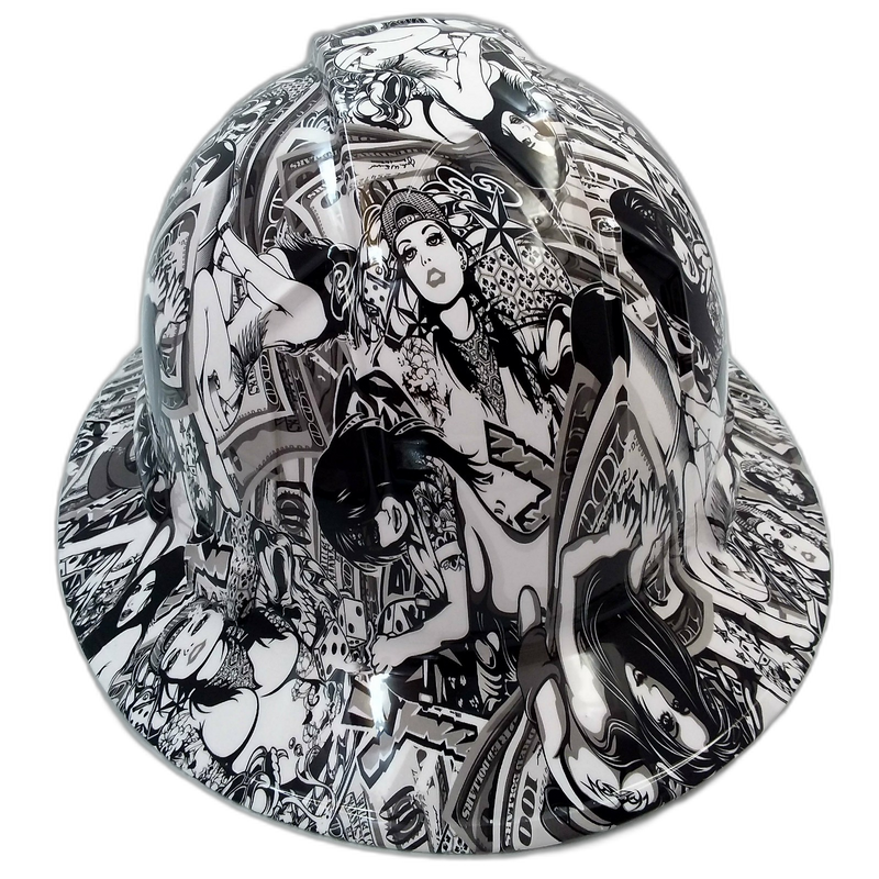 B&W Street Art Money Collage hard hat back view