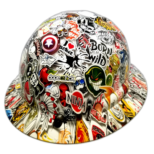 Hard hat hydro-dipped , full brim, Wild Sticker Bomb - Image 3