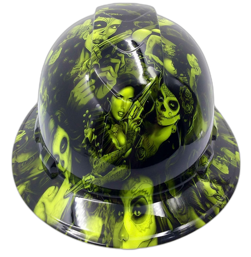 Full brim hard hat hydro-dipped , Green Tattoo Babes Bandito - Image 1