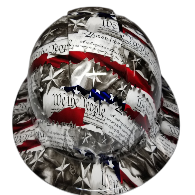 We The People Eagle Flag hard hat detail close-up