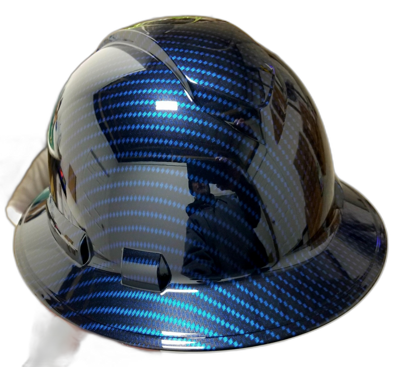Deep Candy Blue Carbon Fiber hard hat underside view