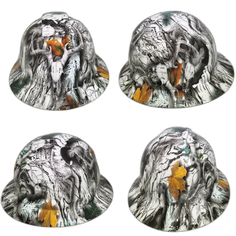 Snow Camo Deer Skull Antlers hard hat top view