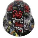 Dirty Hands Clean Money Custom Hydro Dipped Full Brim Hard Hat - Front View