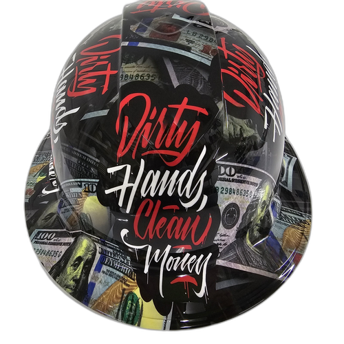 Full brim hard hat hydro-dipped in Dirty Hands Clean Money - Image 1