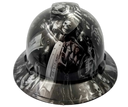 Silver Grim Reaper Skull Custom Hydro Dipped Full Brim Hard Hat - Front View
