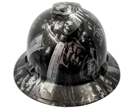 Full brim hard hat hydro-dipped Silver n Black Grim Reaper Shooter Skull - Image 1