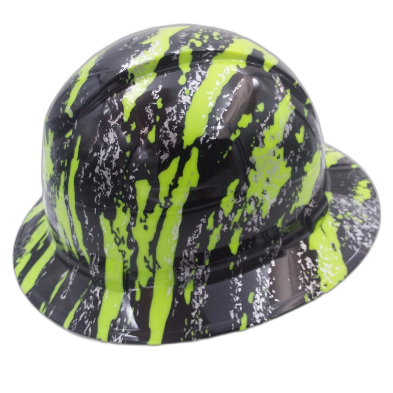 Neon Hi-Vis Green Urban Camo hard hat left side view