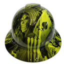 Full brim hard hat hydro-dipped hi Vis Green Ace of Skulls - Image 1