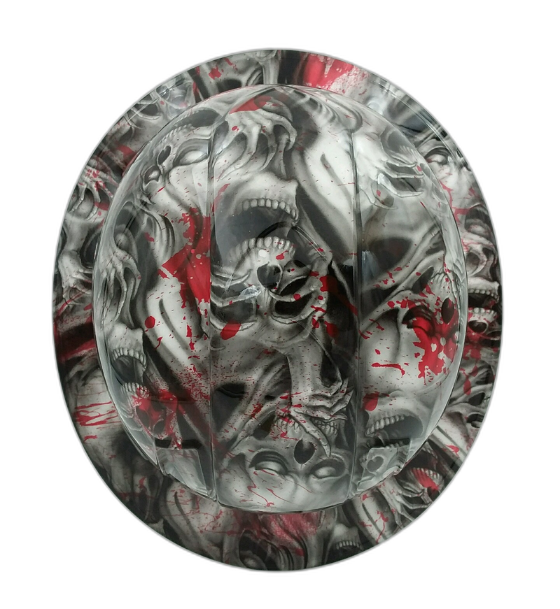 Blood Red Splatter Gray Skulls hard hat back view