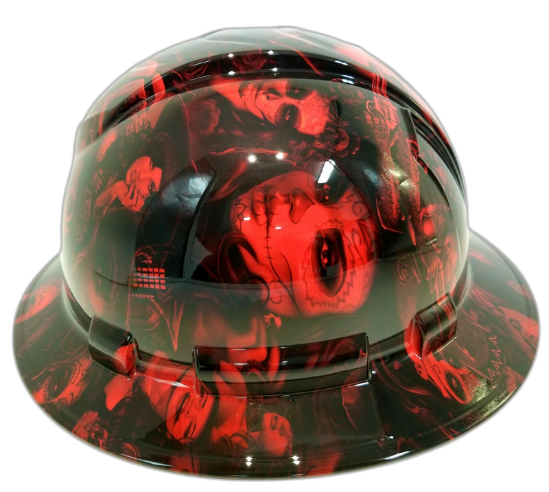 Candy Red Sugar Skull Bandito hard hat back view