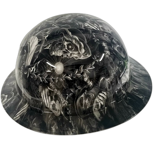 Full brim hard hat hydro-dipped Why so Serious black and white - Image 3