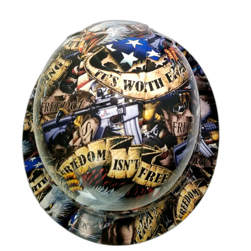 Freedom Isn't Free Eagle hard hat top view