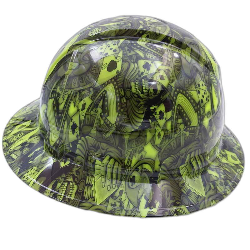 Lime Gambling Skeleton & Cards hard hat right side view