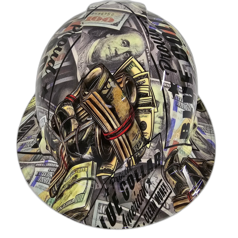 Blue Collar Proud American hard hat detail close-up