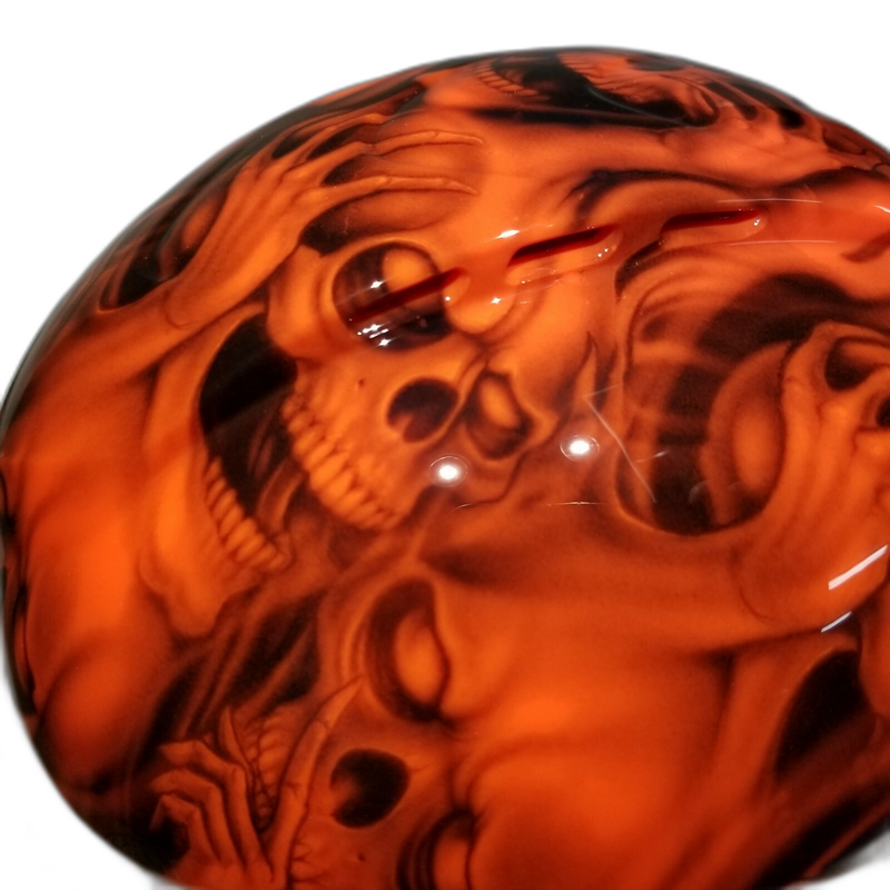 Orange Three Wise Skulls hard hat top view