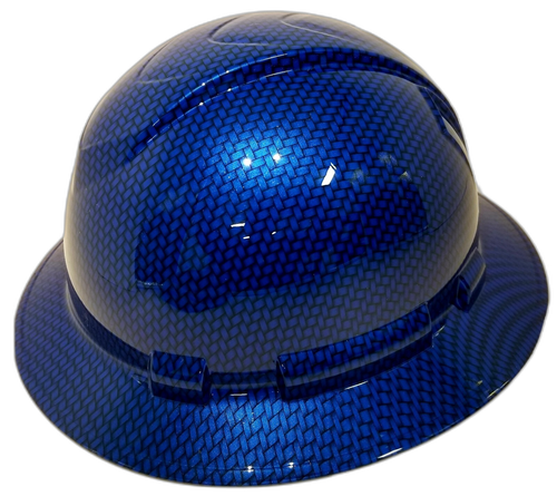 Full brim hard hat hydro-dipped Electric Blue Big Weave Carbon Fiber - Image 3