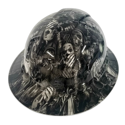 Full brim hard hat hydro-dipped Why so Serious black and white - Image 2