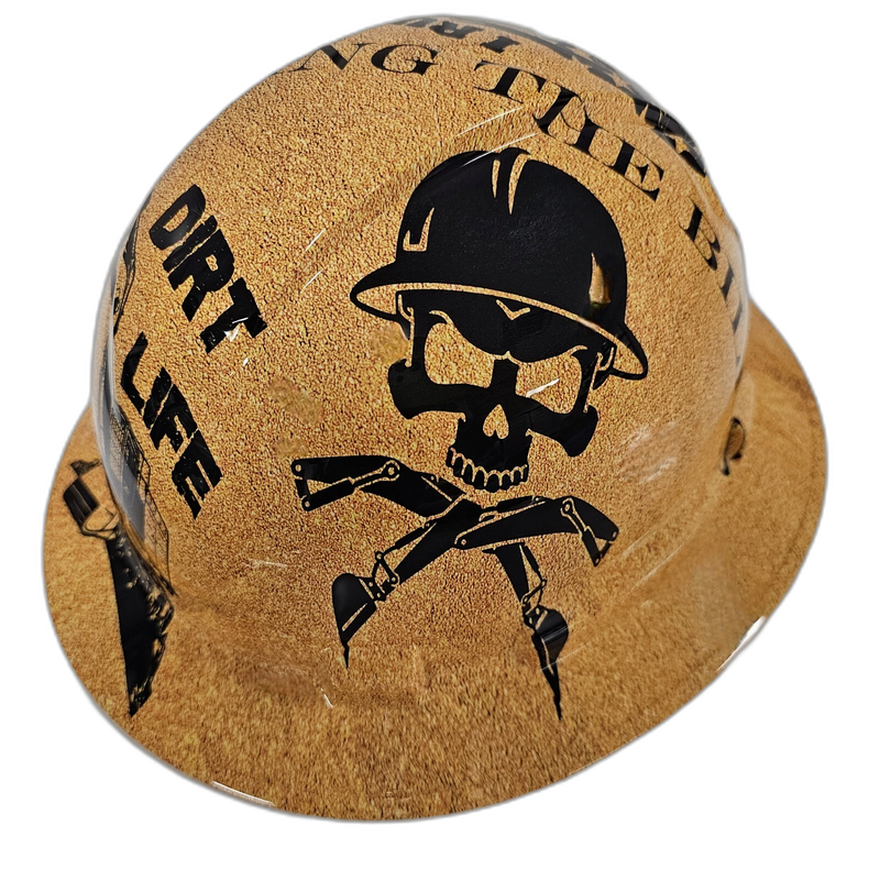 Dirt Life Excavator Brown hard hat right side view