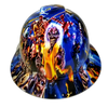 Heavy Metal Mascot Collage Custom Hydro Dipped Full Brim Hard Hat - Front View