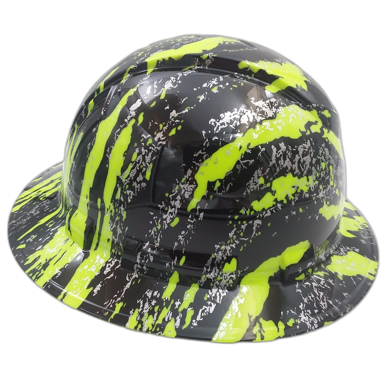 Neon Hi-Vis Green Urban Camo hard hat right side view