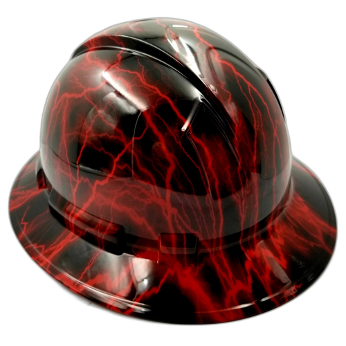 Hard hat hydro-dipped , full brim, Candy Red Lightning Bolt - Image 5