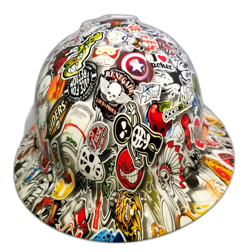 Hard hat hydro-dipped , full brim, Wild Sticker Bomb - Image 1