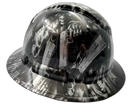 Silver Grim Reaper Skull Custom Hydro Dipped Full Brim Hard Hat - Left Side View