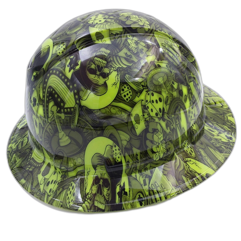 Lime Gambling Skeleton & Cards hard hat left side view