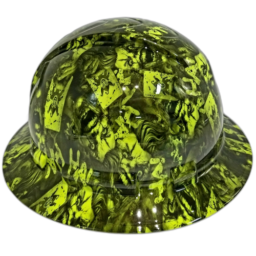 Full brim hard hat hydro-dipped , Lime Color Joker Deck Stacked - Image 2