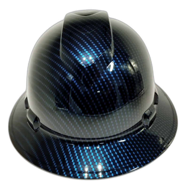 Deep Candy Blue Carbon Fiber hard hat top view