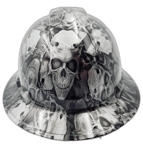 Demonic Skulls Art Custom Hydro Dipped Full Brim Hard Hat - Front View
