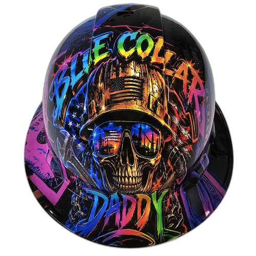 Blue Collar Daddy custom hydro dipped hard hat - front view