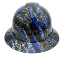 Urban Camo Blue Splash Custom Hydro Dipped Full Brim Hard Hat - Front View
