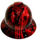 Candy Radioactive Red Ace Of Skulls Custom Hydro Dipped Full Brim Hard Hat - Front View