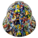 Cartoon Sticker Bomb Custom Hydro Dipped Full Brim Hard Hat - Front View