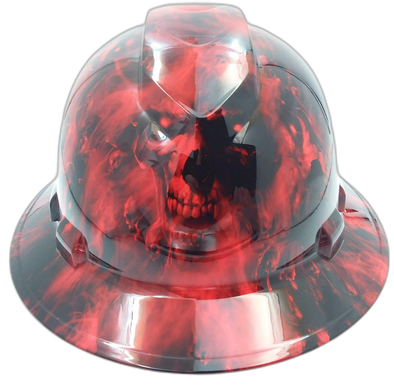 Red Demon Skull Crimson Smoke hard hat front view