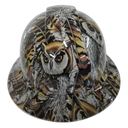 Gray Owl Camo Wildlife Animals Custom Hydro Dipped Full Brim Hard Hat - Front View