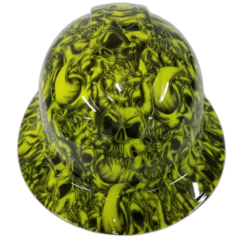 Green 2 Horned Beast Custom Hydro Dipped Full Brim Hard Hat - Front View