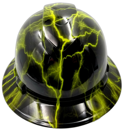 Lime Lightning Custom Hydro Dipped Full Brim Hard Hat - Front View