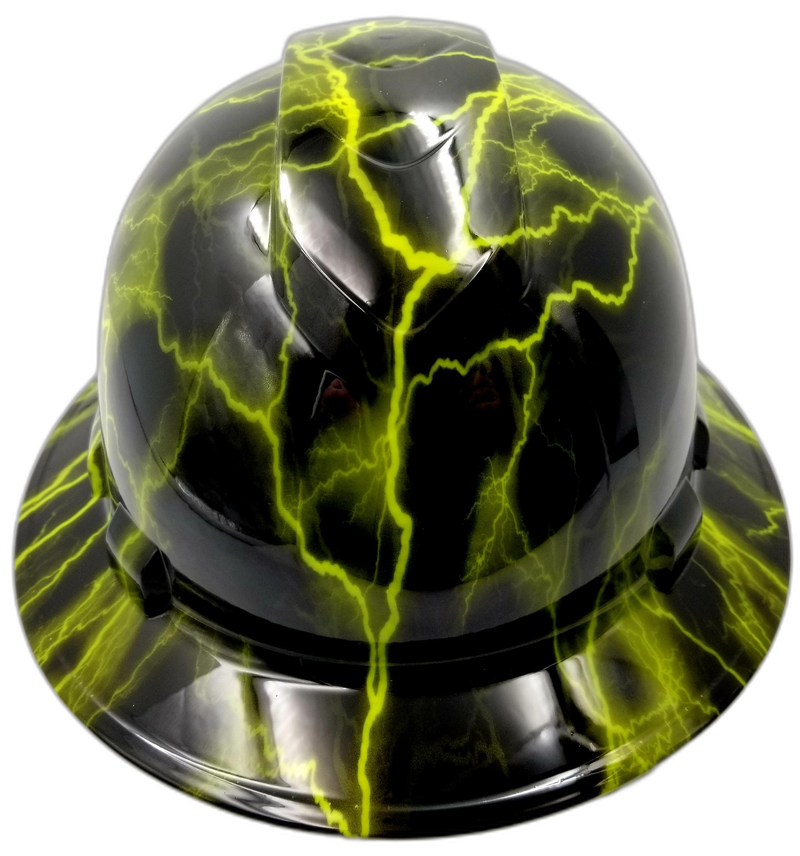 Lime Green Lightning Bolts hard hat front view