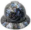 Thin Blue Line USA Flag Custom Hydro Dipped Full Brim Hard Hat - Front View