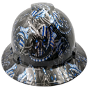 Thin Blue Line USA Flag Custom Hydro Dipped Full Brim Hard Hat - Front View