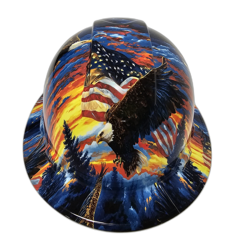 Eagles Of Freedom USA Custom Hydro Dipped Full Brim Hard Hat - Front View