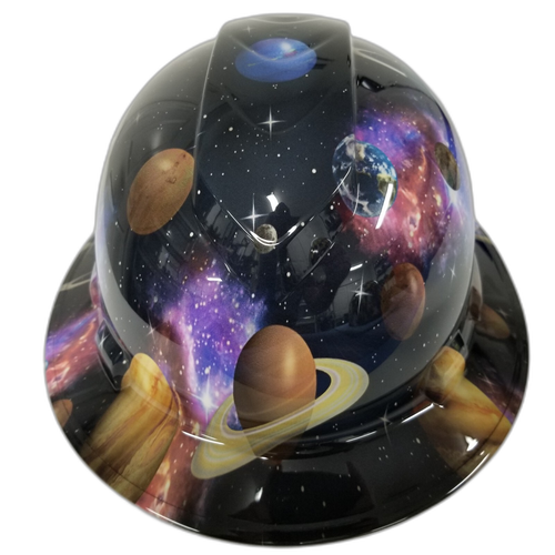 Milky Way Galaxy Planets Custom Hydro Dipped Full Brim Hard Hat - Front View