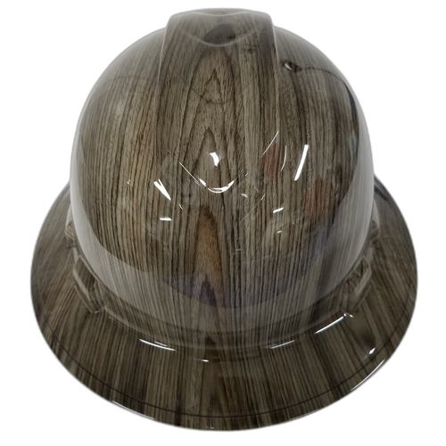 Damascus Woodgrain Pattern Custom Hydro Dipped Full Brim Hard Hat - Front View