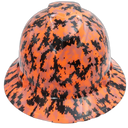 Digital Orange Camo Custom Hydro Dipped Full Brim Hard Hat - Front View