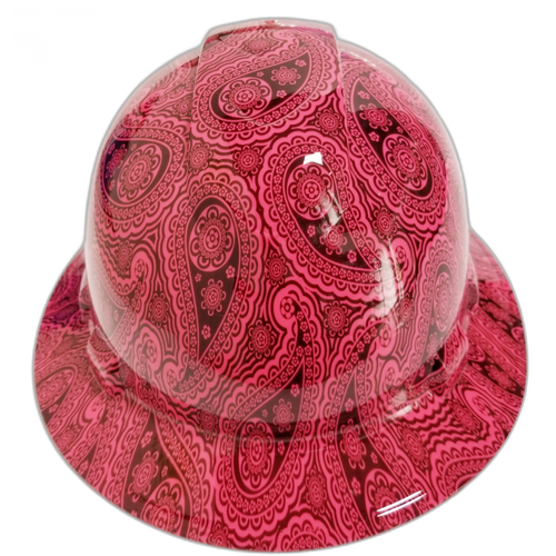 Hot Pink Bandana Print Color Custom Hydro Dipped Full Brim Hard Hat - Front View