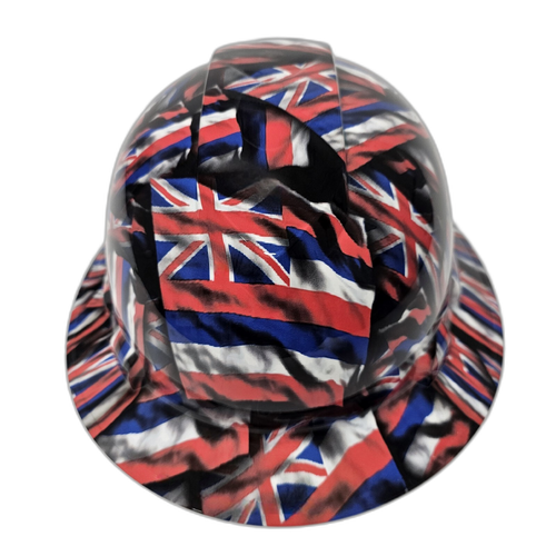Hawaii State Flag Custom Hydro Dipped Full Brim Hard Hat - Front View